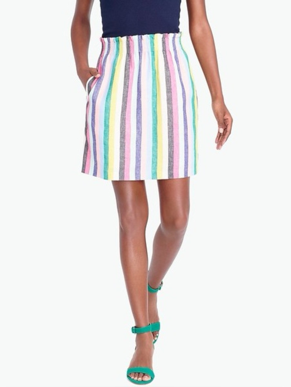 J. Crew Mixed-Stripe Linen-Cotton Sidewalk Mini Skirt Size 2